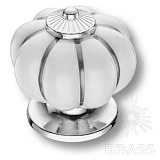 Ручка кнопка керамика с металлом, белый/глянцевый хром (S-105-10-WHITE-SILVER LIN)